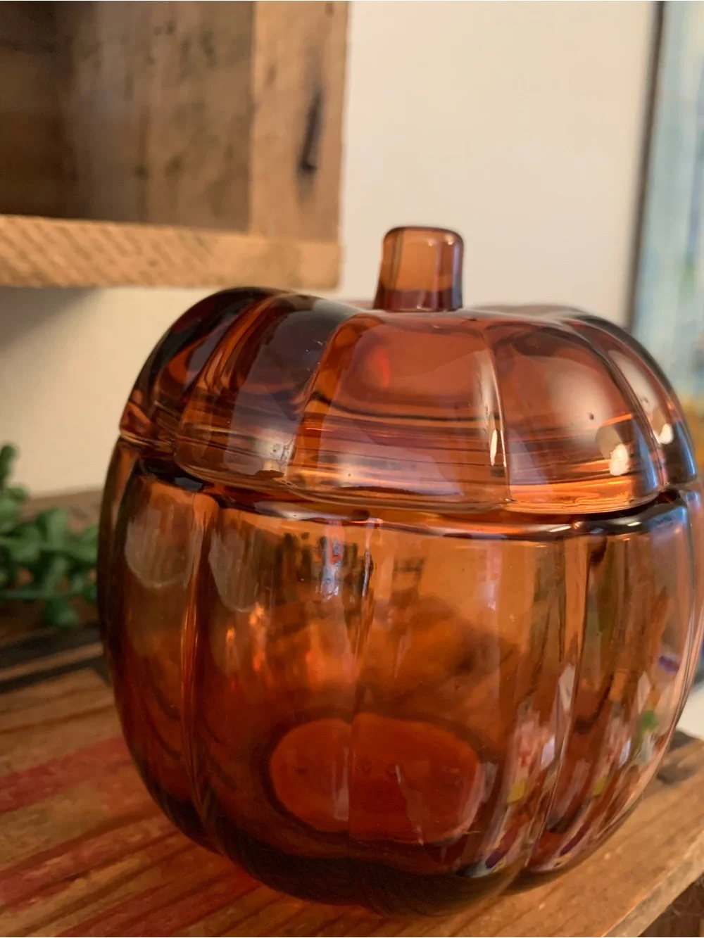 2 Glass Pumpkin Jars with Lids - Clear and Amber